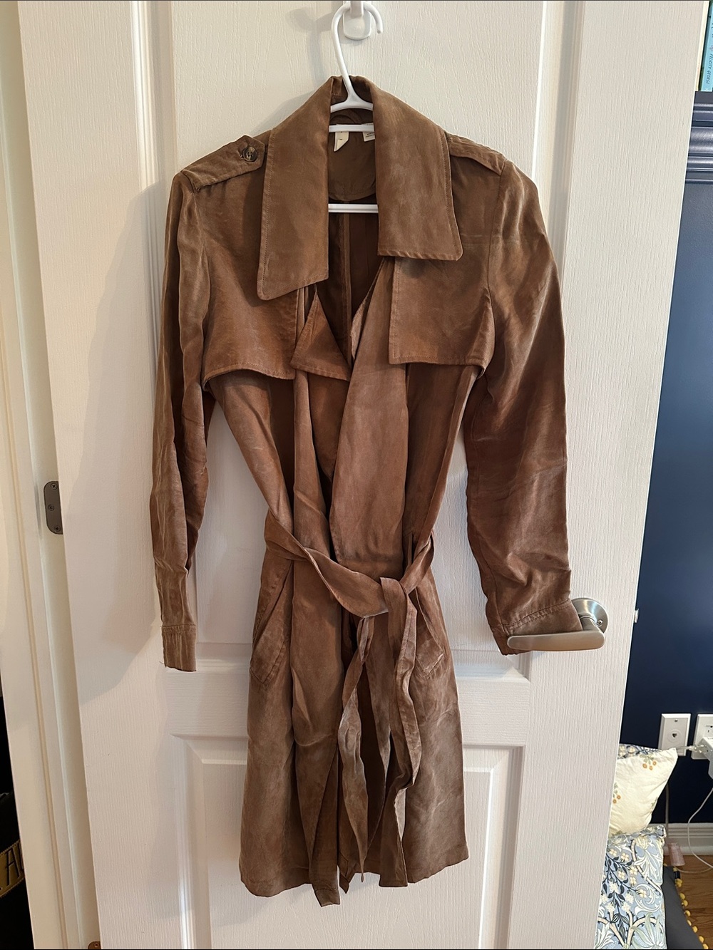 Anthropologie shiny brown light trench coat
